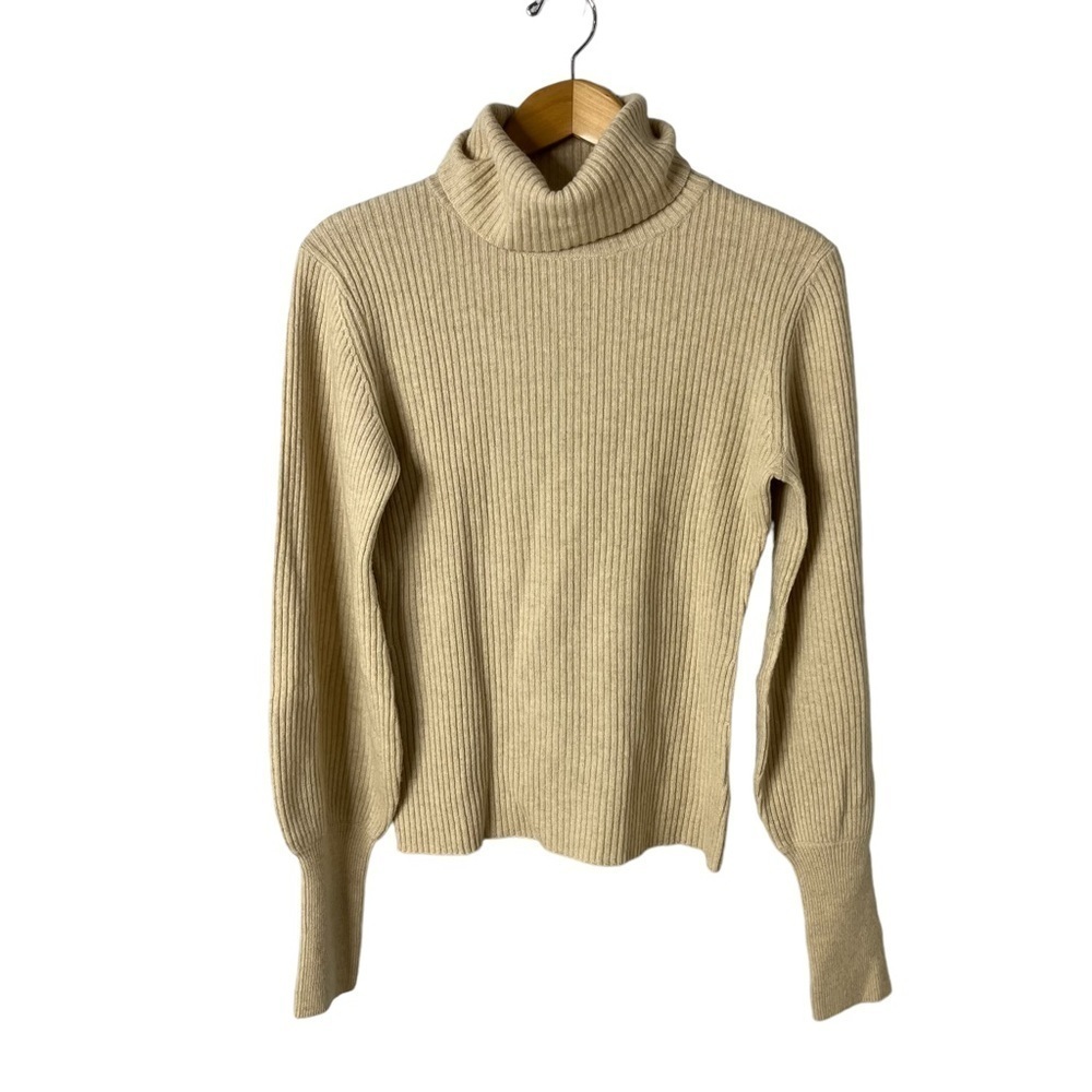 Reformation Victoria Cashmere Turtleneck Sweater I sand Beige Size Large Ribbed - Picture 2 of 5